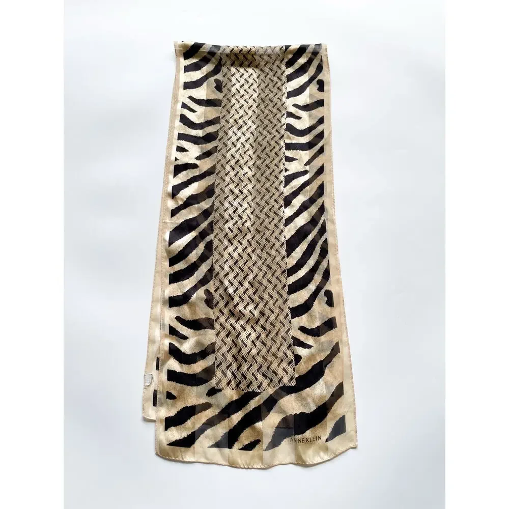Vintage Anne Klein Beige and Black Zebra Print Oblong Scarg